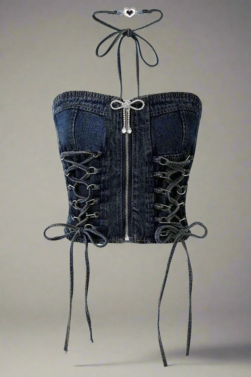 Kpop-inspireret denimtop: Perfekt til sommer! Søg efter solskin, stil og komfort i én fantastisk top!
